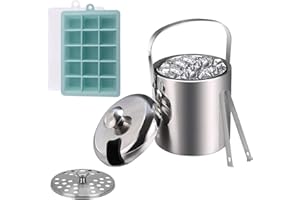 Lamker Pojemnik na lód z pokrywką, szczypce do lodu i silikonowa forma na kostki lodu, 3 l, mały pojemnik na lód, stal nierdzewna, metalowy, pojemnik na lód, do domowego baru, do chłodzenia piwa,