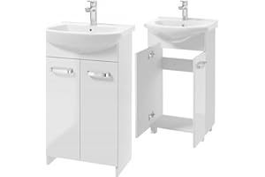 .DEFTRANS Domodomo Armario de baño con lavabo, 83 x 50 x 40 cm, armario de baño de pie y armario bajo, lacado, elegante juego con lavabo de cerámica (Mila ancho 50 cm)