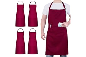 ATOPO 4 Pack Chef Tabliers, Noir Tablier avec 2 Poches, Etanche Réglable Tablier pour Homme Femme,Tablier Cuisine Professionnel pour Cuisine, Jardinage, Restaurant, Barbecue, Café