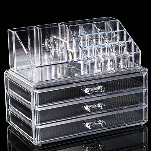 Yosoo 3 Schubladen Make-up Ausstellungsstand Kosmetik Aufbewahrungsbox Transparent Regal Acrylharz- Material Kiste - 2