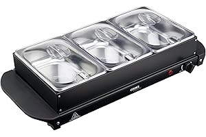 Cooks Professional 3-Section Buffet Warmer 4.5 Litre (3 x 1.5L) Capacity with Hotplate Function & Adjustable Temperature Control Dial | 200W Portable Electric Food Serving Tray | Black