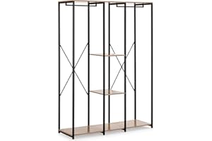 HOMN LIVING Armario vestidor Jana 3 estantes 2 Barras, Color Roble/Negro, 120 cm (Ancho) 40,4 cm (Profundo) 167 cm (Altura)