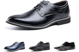 Hitmars Derby Shoes for Men Oxford Shoes Patent Leather Business Formal Dress Shoes Mens Lace Up Brogue Shoe Black Blue Brown Khaki UK4-UK13(EU37-EU48)