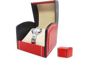 Enzyluxe Single Watch Case, Square Watch Box, PU Leather Watch Box, Watch Storage Case with Removable Cushion, Portable Travel Watch Case,Gift Case For Women/Men, Birthday Gift Box(Red)