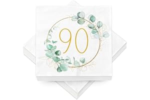 LUCKEEY 40 Stück Servietten 90 Geburtstag als Tischdeko, Geburtstagsservietten Eukalyptus Gold Grün Tisch Deko 90 Geburtstag Frau Mann, Geschenke zum 90 Jahre, Tischdekoration Papierservietten
