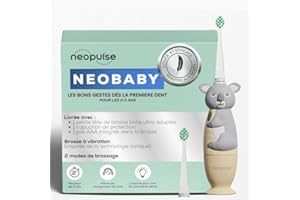 NEOPULSE NEOBABY – Brosse à dents Électrique à Vibration ou Manuel pour Bébé dès la Première Dent + Tête de Brosse Ultra-souple – Inspirée Technologie Sonique – Tête Lumineuse – Minuteur – 1 pile AAA