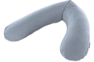 Theraline Oryginalna poduszka ciążowa i do karmienia 190 cm – poduszka dla śpiących na boku, poduszka do karmienia z perłami – w zestawie z poszewką na poduszkę do karmienia Melange niebiesko-szara