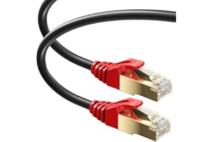 MutecPower 5m Cavo CAT 7 Esterno da impermeabile per uso interramento diretto Cavo di rete Ethernet RJ45 esterna - SSTP - 600 Mhz - Nero 5 metri con fascette e clip