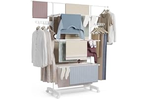 NEWTECK NEWLUX-Tendedero Vertical Plegable XXL Fold Care V60 Blanco con Ruedas, 5 Niveles Dobles y 18-21m de tendido. Tendedero Plegable con Soporte para perchas y prendas largas de 1,5m. Ideal como perchero