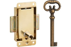 THIRARD - Serrure de Meuble en Applique pour Porte d'Ameublement - Axe 15 mm - Dimensions 30 x 50 mm - Laiton - 1 Clé Laitonnée - Système de Fermeture Efficace - Installation Facile