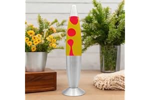 Meown Lamp 16” - Beautiful Liquid Wax Lamp - Electrically Operated - Night Light for Home Office Décor - Retro Lamp - Relaxing Lamp - Great Gift for Kids & Adults (Yellow/Red)