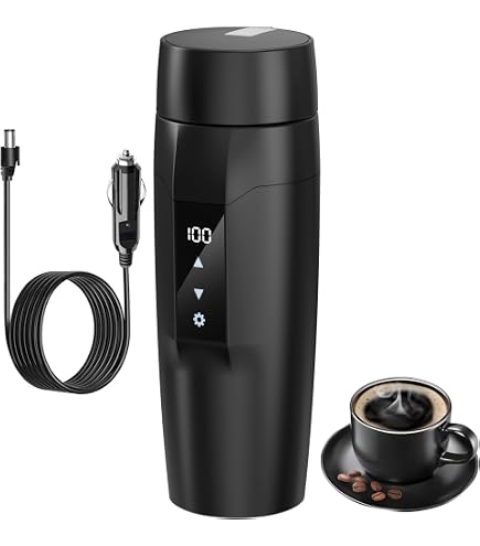BORDEAG Tasse D'Eau Chauffée Voiture 12V/24V 500ml - Bouilloire Électrique Voyage