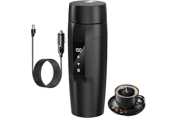 Bouilloire Électrique 12V 350ml avec Réglage de Température 40-100°C - Chauffe-Café Portable - Mug Isotherme Mini en Acier Inoxydable 304 - Tasse de Voyage Électrique 80W Étanche