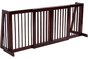 COSTWAY Barierka ochronna dla psów, drewniana kratka ochronna na drzwi, wolnostojąca kratka ochronna dla psów, 71-203 cm, regulowana, brązowa