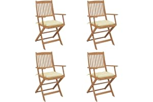 vidaXL 4X Madera Maciza Acacia Sillas de Jardín Plegables y Cojines Reclinables Exterior Balcón Terraza Sillón Patio Asiento Butaca Muebles Mobiliario