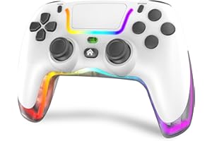 Tacilin Manette sans Fil pour PS4, Contrôleur Gamepad avec Turbo/Gyroscope à 6 Axes Pavé Tactile/Double Vibration/Prise Audio 3,5 mm/Lumière RGB, Game Accessoire Joystick pour PS4/Slim/Pro, Blanc