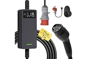 ‎DÉ dé Kabel do ładowania typu 2 11 kW Wallbox |3-fazowy|7 m | 6-16 A | regulowana moc ładowania |, ładowarka Ev i przenośna stacja ładująca do ID.3, ID.4, ID.5, model Y, model 3, e-up, e-tron, Zoe i