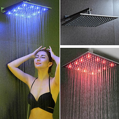 Auralum® 2Jahren Garantie 40*40cm Top Spray Festmischer Duschkopf Showerhead Regendusche Regenbrause die Beleuchtungsanlage für Badezimmer-Installation Dusche Quadrat-LED Dusche mit regen Effekt in Variablen Farben Edelstahl (Chrom) - 7