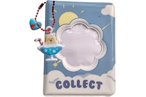 runrayay 3 Zoll Kpop Fotokartenhalter Buch für Fujifilm Instax Kamera, Mini Fotoalbum Visitenkarte mit Anhänger, Blume Hohle Fotokartenhüllen 40 Taschen - Blaue Wolken