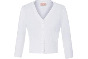 Belle Poque Women's Vintage 50s Cherries Embroidery Cardigan Sweater V-Neck 3/4 Sleeve Cropped Sweater Coat GF609