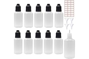 XIAONAN 50 x 30ml Leerflaschen Liquidflaschen Plastikflaschen Dropper Kunststoff Tropfflaschen + 10 Trichter (Flaschen + Schwarzen Kappen + Spitzen + Trichter + Leere Etiketten)