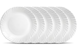 La Opala Diva, Classique Collection, Opal Glass Full Plate Set 10" 6 pcs, Plainware, White