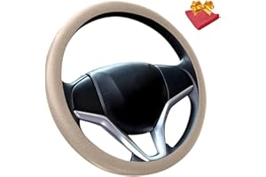 DALLAR Funda Volante Coche Universal Silicona (33-39 cm) con Toalla Microfibra - Funda Volante Coche - Funda Volante - Cubre Volante Coche - Accesorios Coche (Funda Beige de Silicona + Toalla Microfibra)