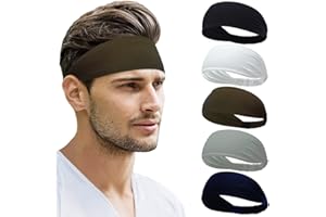 Beister Sports Headbands for Men & Women (5 Pack), Moisture Wicking Sweatbands, Elastic Non Slip Sweat Bands, Athletic Workout Fashion Wide Hair Bands for Running, Cycling, Basketball, Yoga