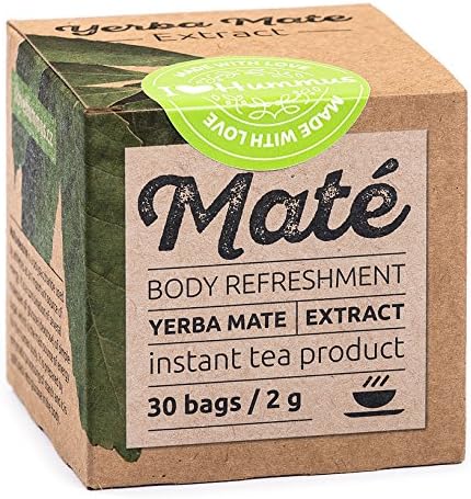 Yerba Mate Extrakt - instant tea product. BODY AND SOUL REFRESHMENT. 30 x 2g bags. NATURAL SUGAR FREE ENERGY BOOSTER. Perfect replacement of coffee, good for mix-drinks, smoothies.