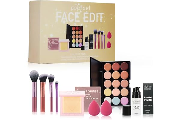 EnMart Kit de maquillage tout-en-un pour filles Coffret cadeau de maquillage pour femme Kit complet de cosmétiques de démarrage, comprenant Concealer Palette Makeup, Powder, Primer, Éponges Maquillage