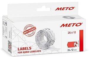 Etiquetas Meto para etiquetadoras manuales (26 x 12 mm, 1 línea, rojo fluorescente, 6000 unidades, adherencia permanente, para Meto, Contact, Sato, Avery, Tovel, Samark, etc.)