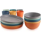 Anbte 18 Pieces Camping Tableware, Plastic Plates and Bowls for 6 | Unbreakable, Reusable, Microwave and Dishwasher Safe for