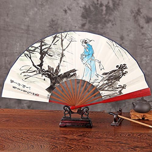 GUYOUYY Folding fan/10 inch/mahogany bamboo core hand-painted white paper fan/gift fan/Chinese landscape folding fan/male fan folding fan/,13inch willow wind