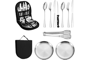 La Llareta Camping Cutlery Set, 11 Piece Portable Picnic Cutlery Set, Travel Cutlery Set, with Zipper Pouch, for 2 People Hiking, Camping Picnic