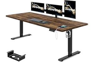 ‎JUMMICO JUMMICO Höhenverstellbarer Schreibtisch 140 x 70 cm mit Kabelwanne, Höhenverstellbar Elektrisch Stehpult mit USB-Buchse, Computertisch, Ergonomischer Steh-Sitz Tisch, Bürotisch, Vintage-Braun