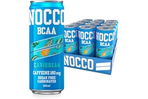 NOCCO Sugar Free Energy Drink – BCAA, Enriched with Amino Acids & Vitamins, Ideal for Pre Workout – 12 x 330ml (Caribbean)