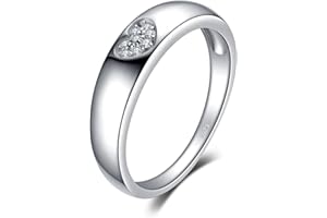 JewelryPalace Corazón Anillos Mujer Plata Oro 14k Oro Rosa, Anillo Promesa Banda Ancho Sencillo, Anillos Niña Lindo Apilable con Piedra, Regalo Joyas de Mujer