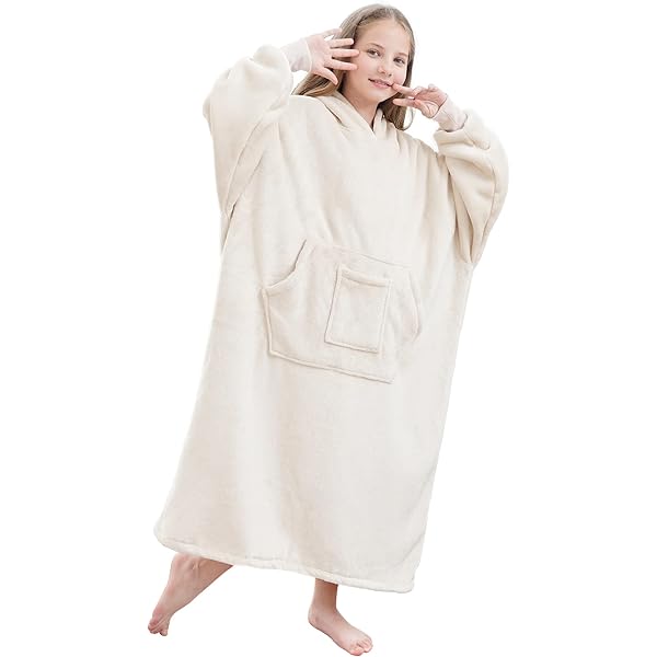 ililmmoe Pluche hoodiedeken voor dames en heren, superwarme en knusse grote draagbare deken met capuchon voor thuis, dikke losse pluche jassen (marineblauw, L