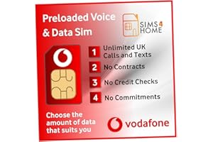SIMS4TRAVEL Vodafone Sim Card Preloaded with UNLIMITED UK Calls, Texts & 100GB of 4G/5G Data. (Valid for 30 days). No Contracts, No Commitments, No Credit Checks, No Tie-ins, No Personal ID. Simple to renew.
