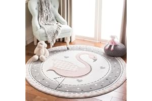 Sedefen Teppich Rund 100cm Kinderzimmer Mädchen Jungen Flamingo Rosa Grau Weiß Kinderteppich Waschmaschinenfest rutschfest Flauschig Teppich für Schlafzimmer Wohnzimmer