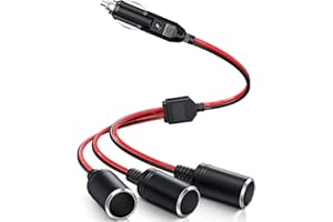 JOYMY Zigarettenanzünder Verteiler mit Steckdose,KFZ Auto Zigarettenanzünder Stecker, 3 Fach Auto Adapter Splitter, Adapter Zigarettenanzünder Steckdose für 12V-24V Motorrad LKW Lieferwagen Wohnmobil（60cm）