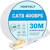 VOIETOLT Cat8 Ethernet Cable with Clips, 40Gbps/2000Mhz Cat-8 Flat Internet Network Cable STP RJ45 Gigabit LAN High Speed &ndash; W