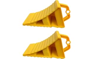 Qikam 2 Stück Unterlegkeile mit Griff, rutschfeste Unterseite, Anhänger Keile Radkeile Bremskeile Hemmschuh Radvorleger Unterlegkeile aus Kunststoff für PKW, Anhänger, Wohnwagen, Auto, Wohnmobil