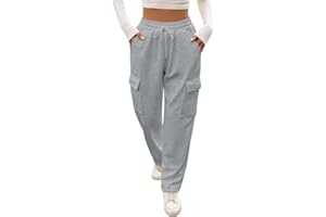 Kfnire Womens Joggers Fleece Lined Trousers Women Winter with Cargo Pockets Elastic High Waist Straight Leg Jogging Bottoms for Women