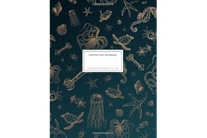 Sea Life Animals Pattern Brown: Ocean Notebook College Ruled With Octopus, Sea Horse, Sea Turtle, Squid And Jellyfish 8.5x11" LARGE 100 Lined Pages