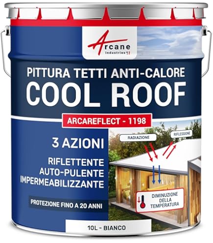 Vernice Riflettente Cool Roof PRO COM - Bianca, Impermeabile, Anti Calore 10L