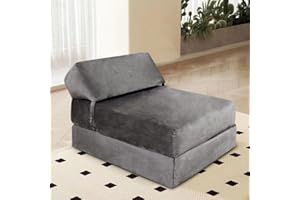 Panana Adult Sofa Futon Z Bed,Jumbo Cord Soft Velvet Premium Material Single Fold Out Mattress Sleepover Chair Living Room Bedroom Toddler Furniture,Grey