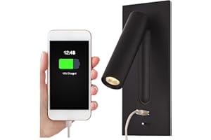 SHXITAYNB Liseuse Lampe LED Tete De Lit Caché Interrupteur Lampe De Chevet, USB Encastré Lampe De Chevet Murale Applique Liseuse, Wall Light Sconce, Orientable À 350 ° 90 ° Pliable,Noir,3000K Warm