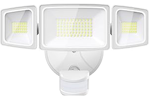 Onforu 55W 5000 LM Projecteur LED Détecteur de Movement, IP65 Etanche Spot Lampe 3 Tête, 6500K Blanc Froid Éclairage de Sécurité Extérieur PIR pour Jardin, Cour, Entrée, Terrace