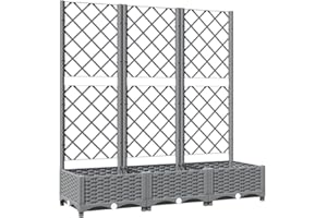 vidaXL Pflanzkübel mit Rankgitter, Pflanzkasten mit Spalier, Blumenkübel mit Gartenspalier, Hochbeet Blumenkasten mit Rankhilfe, Rankkasten, Hellgrau PP